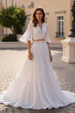 Ivory A Line 2-Piece Wedding Dress with Flutter Sleeves