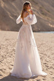 Ivory Appliqued A line Tulle Wedding Dress