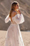 Ivory Appliqued A line Tulle Wedding Dress