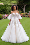 Corset Off The Shoulder Ivory Appliqued Wedding Dress