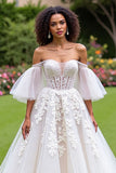 Corset Off The Shoulder Ivory Appliqued Wedding Dress