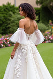 Corset Off The Shoulder Ivory Appliqued Wedding Dress