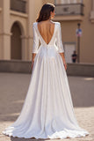 Ivory A Line V-Neck Long Wedding Dress
