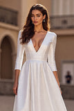 Ivory A Line V-Neck Long Wedding Dress