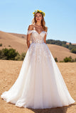 Off The Shoulder Corset Ivory Appliqued Wedding Dress