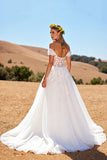 Off The Shoulder Corset Ivory Appliqued Wedding Dress