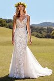 Floral Mermaid Ivory Appliqued Wedding Dress