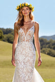 Floral Mermaid Ivory Appliqued Wedding Dress