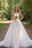 Ivory Appliqued A line V-Neck Wedding Dress