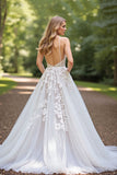 Ivory Appliqued A line V-Neck Wedding Dress
