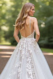 Ivory Appliqued A line V-Neck Wedding Dress