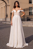 Cold Shoulder Corset Ivory Wedding Dress with Appliques