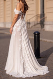 Cold Shoulder Corset Ivory Wedding Dress with Appliques