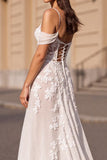 Cold Shoulder Corset Ivory Wedding Dress with Appliques