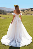 Off The Shoulder Corset Ivory Appliqued Long Wedding Dress