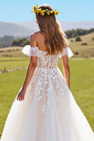 Off The Shoulder Corset Ivory Appliqued Long Wedding Dress