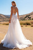 Lace A line Ivory Wedding Dress with Slit