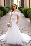 Cold Shoulder Appliqued Mermaid Ivory Wedding Dress