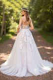 Ivory A line Tulle Appliqued Wedding Dress