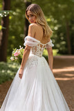 Off The Shoulder Corset Ivory Wedding Dress with Slit