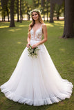 Ivory A Line Spaghetti Straps Wedding Dress with Appliques