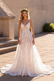 Lace Ivory A Line Spaghetti Straps Wedding Dress