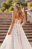 Lace Ivory A Line Spaghetti Straps Wedding Dress