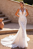 Mermaid Lace Ivory Spaghetti Straps Wedding Dress