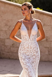 Mermaid Lace Ivory Spaghetti Straps Wedding Dress