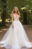 Ivory A Line Tulle Wedding Dress with Appliques