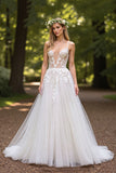 Ivory A Line Tulle Wedding Dress with Appliques