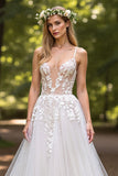 Ivory A Line Tulle Wedding Dress with Appliques