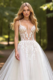 Ivory A Line Tulle Wedding Dress with Appliques