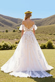 Off The Shoulder Ivory Ruffled Wedding Dress with Appliques