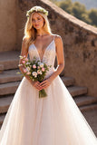 A Line Ivory Long Wedding Dress with Appliques