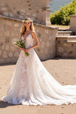 A Line Ivory Appliqued Long Wedding Dress