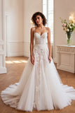 A Line Spaghetti Straps Long Ivory Wedding Dress