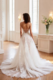 A Line Spaghetti Straps Long Ivory Wedding Dress