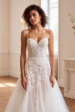 A Line Spaghetti Straps Long Ivory Wedding Dress