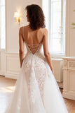 A Line Spaghetti Straps Long Ivory Wedding Dress
