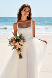 A Line Square Neck Long Ivory Wedding Dress