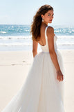 A Line Square Neck Long Ivory Wedding Dress