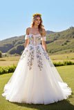 Off The Shoulder Floral Appliqued Ivory Wedding Dress