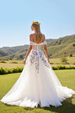 Off The Shoulder Floral Appliqued Ivory Wedding Dress