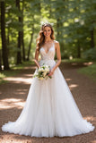 A Line Ivory Spaghetti Straps Wedding Dress