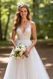 A Line Ivory Spaghetti Straps Wedding Dress