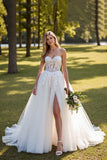 A Line Sweetheart Appliqued Ivory Wedding Dress With Slit
