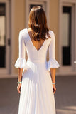Simple Ivory Half Sleeve V Neck Wedding Dress