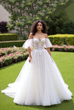 Ivory A Line Off The Shoulder Appliqued Wedding Dress