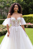 Ivory A Line Off The Shoulder Appliqued Wedding Dress